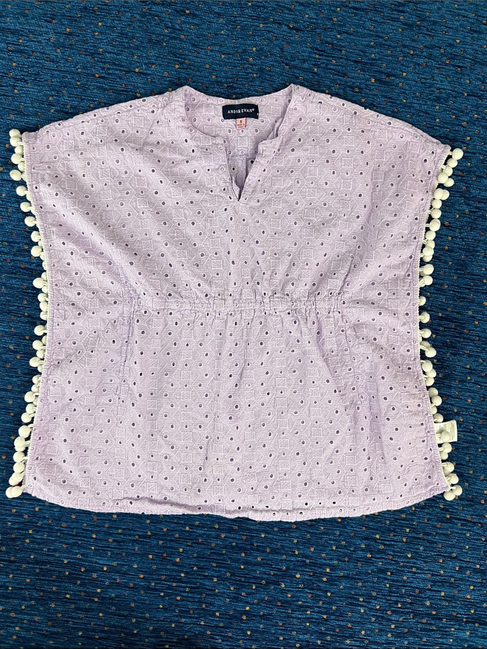 Andy & Evan Lilac Eyelet Pom-Pom Trim kids beach cover-up